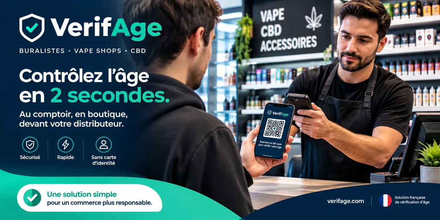 Un commerçant scanne le QR code du client au comptoir d’une boutique vape et CBD