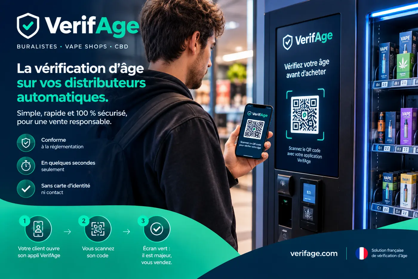 Un client scanne le QR code affiché sur l’écran d’un distributeur automatique