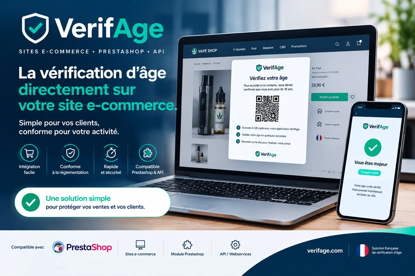 Fenêtre de vérification d’âge VerifAge sur un site e-commerce de vape